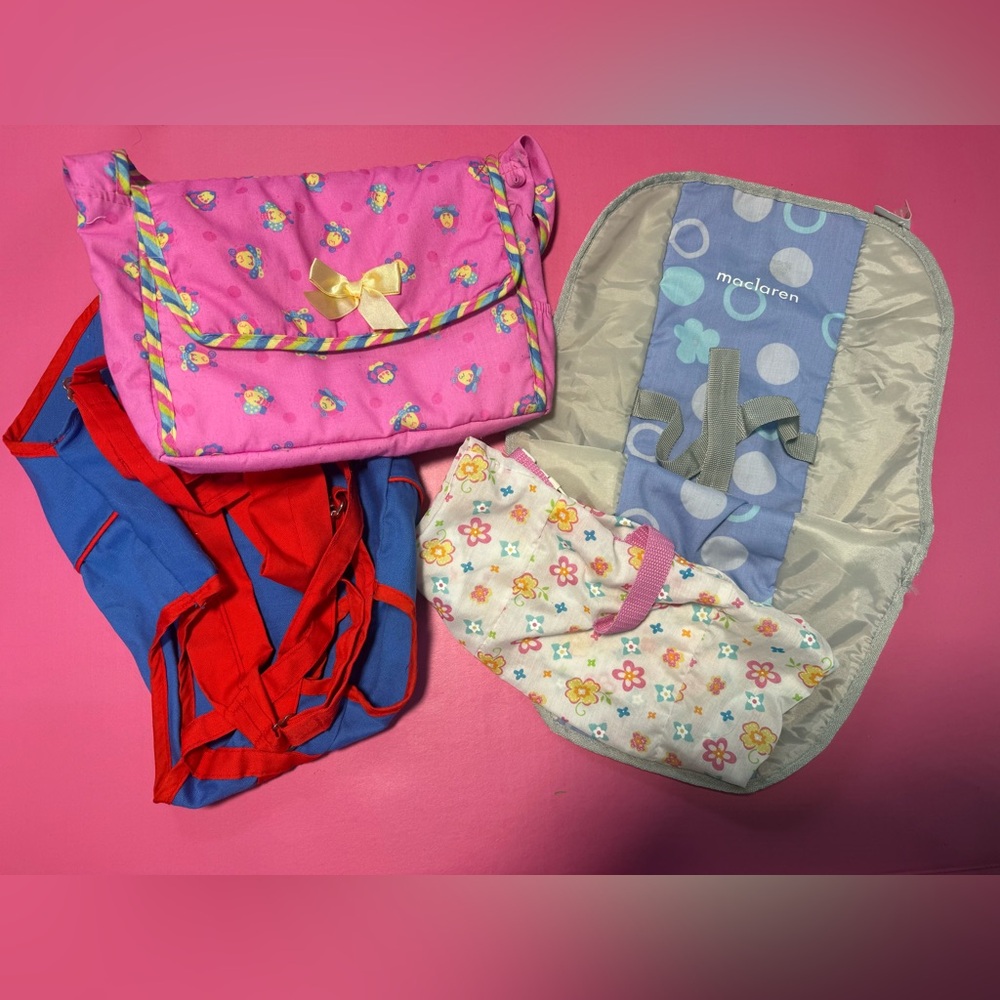 Maclaren Doll Stroller Seat + Doll Carrier & Diaper Bag Lot Pretend Play